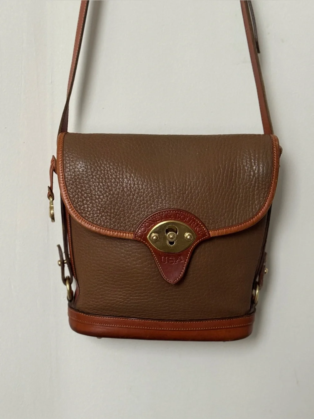 Vintage Dooney & Bourke All-Weather Leather Carrier Flap Crossbody Bag